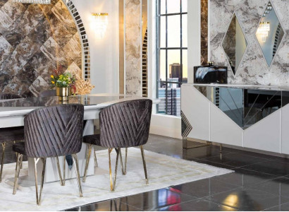 Luxurious dining room set designer dining table x4 chairs dresser mirror