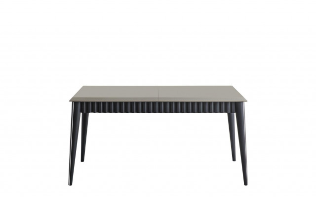 Designer Rectangular White Dining Table with 6 Grey Upholstered Chairs 7-piece Set