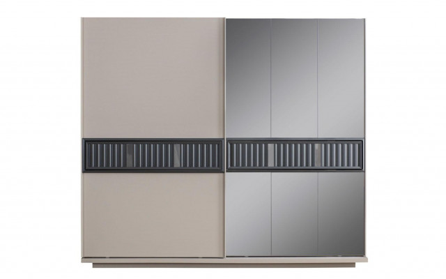 Modern beige bedroom wardrobe mirrored cabinet wood furniture