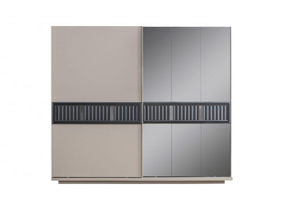 Modern beige bedroom wardrobe mirrored cabinet wood furniture