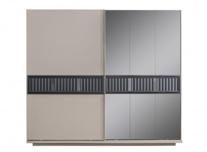 Modern beige bedroom wardrobe mirrored cabinet wood furniture