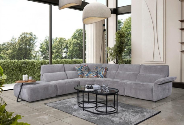 Stylish Grey Corner Sofa L-Shaped Living Room Designer Couch Luxury Sofas