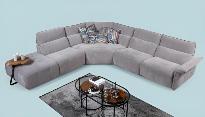 Stylish Grey Corner Sofa L-Shaped Living Room Designer Couch Luxury Sofas