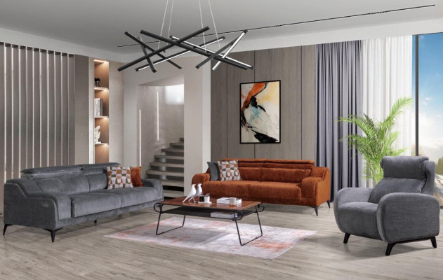 Gray-orange living room seating furniture exclusive 3-seater luxury single seater