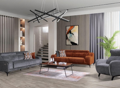 Gray-orange living room seating furniture exclusive 3-seater luxury single seater