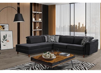 Black upholstered corner sofa L-shape couch living room living landscape new