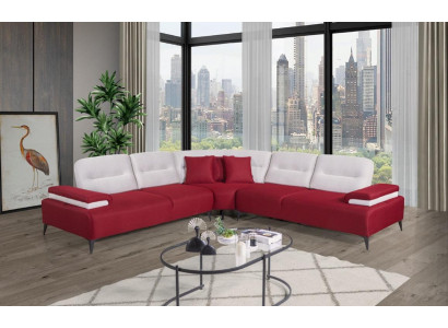 Red Stylish Corner Sofa L-Shaped Couch Designer Living Room Wood Set