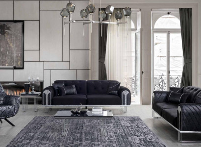 Black-Gray Living Room Seating Set 3-Seater Armchair Sofa Suite 3-piece