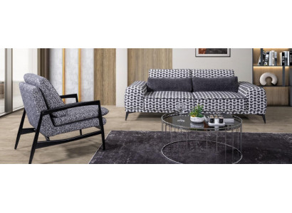 Grey living room fabric sofa 3-seater couches luxury lounge armchair 2-piece