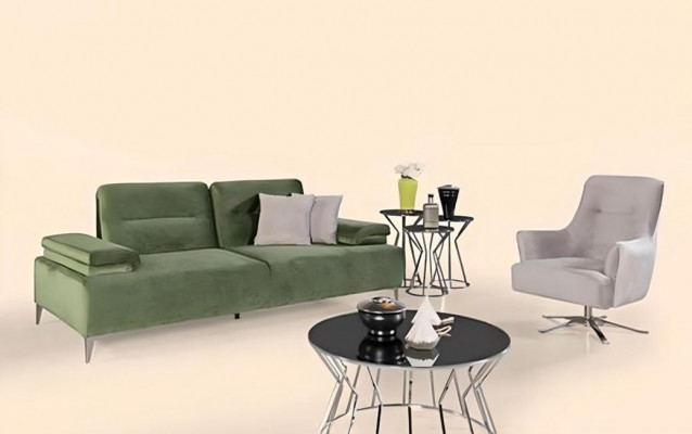 Green-white living room upholstered suite 3-seater couch luxury armchair couch