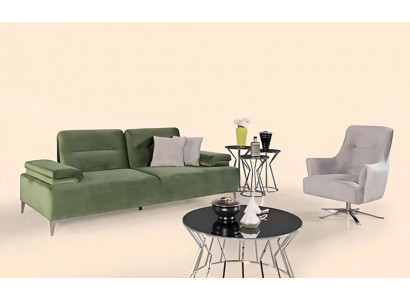 Green-white living room upholstered suite 3-seater couch luxury armchair couch