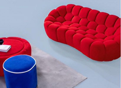 Modern upholstery set exclusive 3-seater sofa luxurious 2x stools