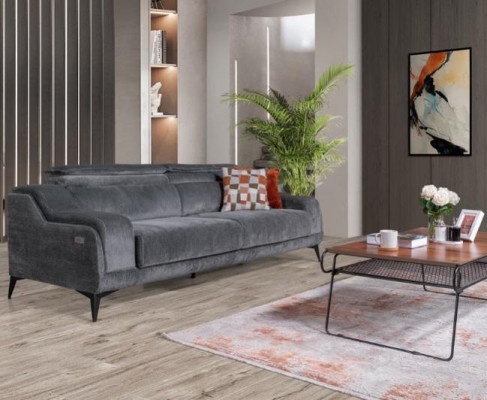 Luxurious Gray Textile Sofa Designer 3-Seater Living Room Three-Seater