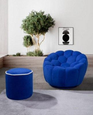 Blue armchair designer living room set 2-piece exclusive upholstered stool