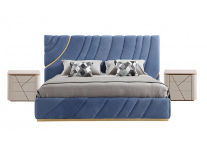 Bedroom set bed with 2 bedside tables, 3-piece. Blue, new, modern complete luxury furniture.