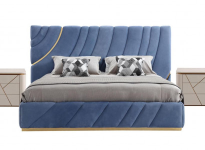 Bedroom set bed with 2 bedside tables, 3-piece. Blue, new, modern complete luxury furniture.