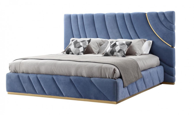 Bedroom set bed with 2 bedside tables, 3-piece. Blue, new, modern complete luxury furniture.