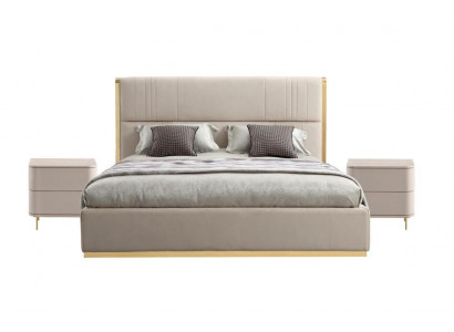 Bedroom set bed gray metal fabric design luxury 2x nightstands 3-piece new