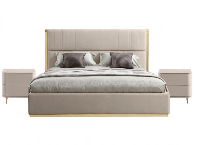 Bedroom set bed gray metal fabric design luxury 2x nightstands 3-piece new
