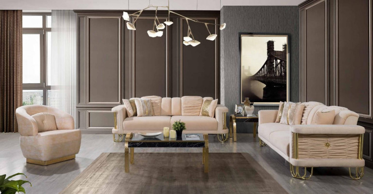 Living room beige sofa set three-seater couch designer armchair group