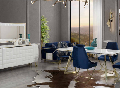 Exclusive White Dining Room Set Luxurious Dining Table x4 Chairs 7-piece