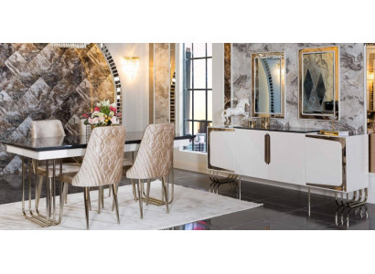 Stylish dining room furniture stainless steel set dining table sideboard mirror