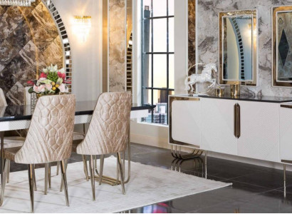 Stylish dining room furniture stainless steel set dining table sideboard mirror