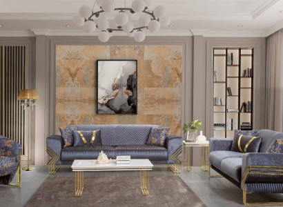 Light blue living room set designer 3-seater luxurious armchair coffee table