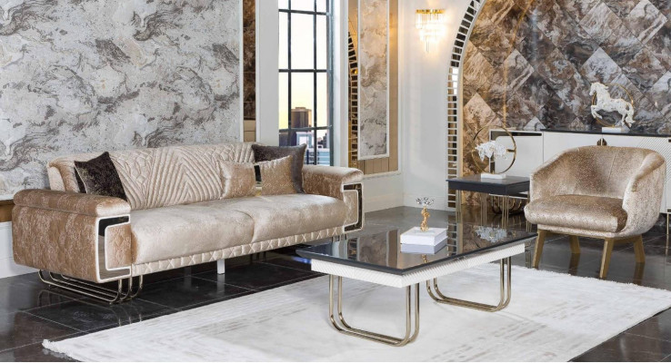 Living room modern sofa suite three-seater upholstered armchair coffee table