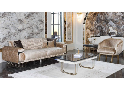 Living room modern sofa suite three-seater upholstered armchair coffee table