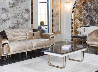 Living room modern sofa suite three-seater upholstered armchair coffee table