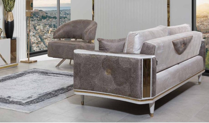 Modern living room set designer beige three-seater armchair coffee table