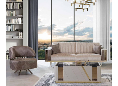 Modern living room set designer beige three-seater armchair coffee table