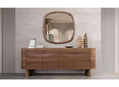 Modern brown dresser, 4-door sideboard, designer buffet, mirror