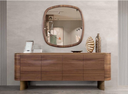 Modern brown dresser, 4-door sideboard, designer buffet, mirror