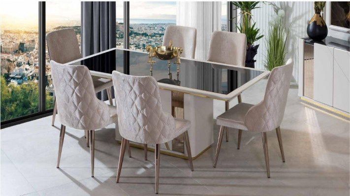 Exclusive dining set noble glass table designer upholstered chairs 7-piece