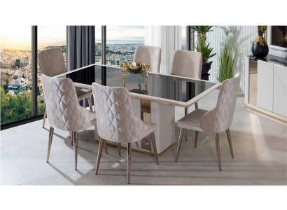 Exclusive dining set noble glass table designer upholstered chairs 7-piece