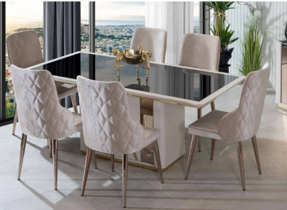 Exclusive dining set noble glass table designer upholstered chairs 7-piece