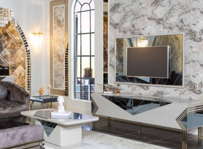 Modern white living room set designer TV-sideboard luxury TV frame