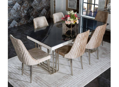 Black and white dining room glass table designer fabric chairs dining room furniture