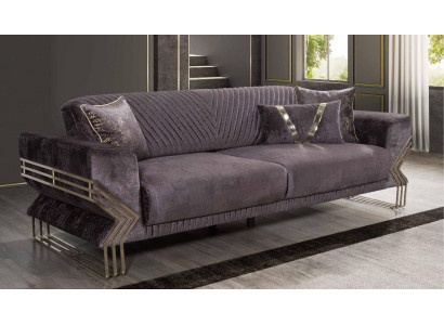 Modern purple three-seater designer couch, upholstered sofa, living room 3-seater