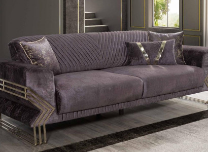 Modern purple three-seater designer couch, upholstered sofa, living room 3-seater