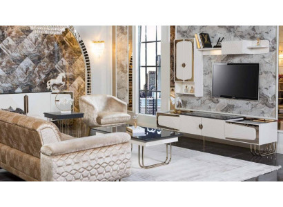 Exclusive Stainless Steel TV Cabinet Designer Wall Shelf Luxury Living Room Set