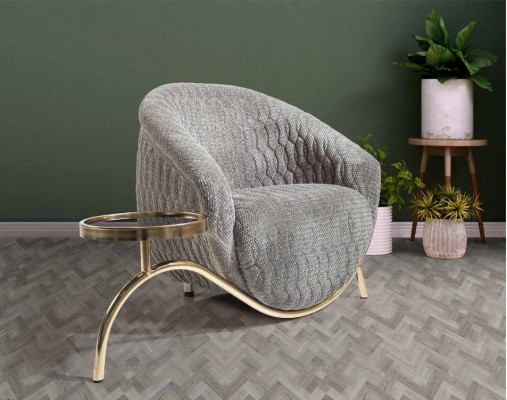 Gray Upholstered Single-Seat Living Room Designer Club Armchair Noble 1-Seater