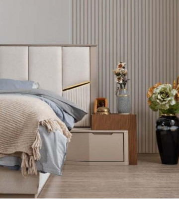 Beige Bedroom Set Luxury Upholstered Beds Nightstands Wardrobe