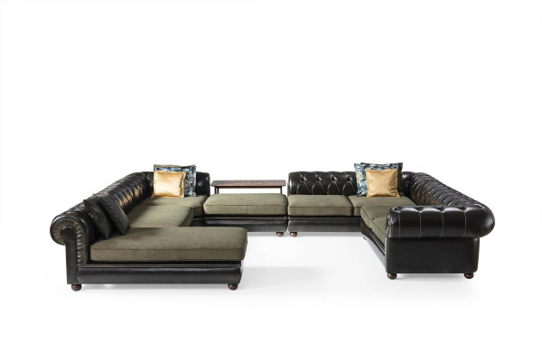 Black-green corner sofa U-shape upholstery living landscape relax luxury couch
