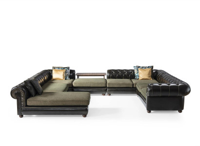 Black-green corner sofa U-shape upholstery living landscape relax luxury couch