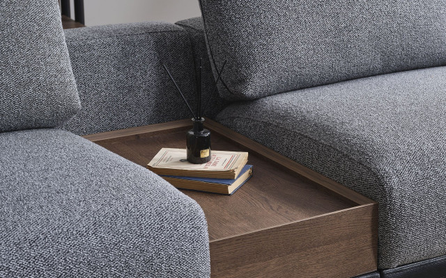 Gray living room set luxury sectional sofa L-shaped couch coffee table ottoman