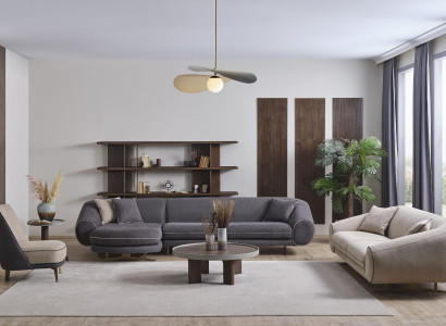 Designer living room set L-shape sofa 3-seater armchair upholstered furniture