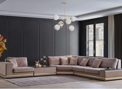 Beige L-shaped Living Area Designer Upholstered Sofa Stylish Couches New